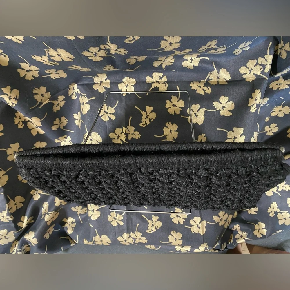 Vintage Black Crochet Clutch Purse Handbag Bobble Popcorn Stitch